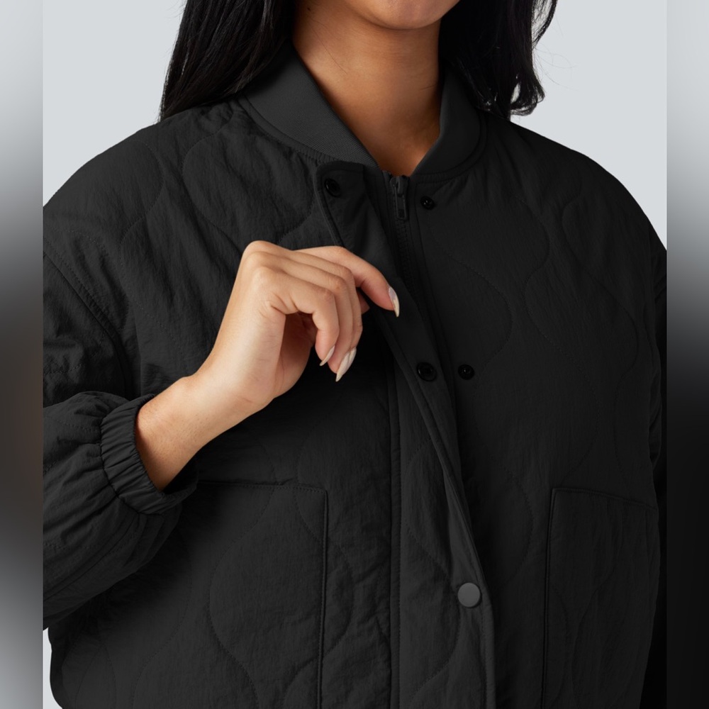 🖤Stand Collar Long Sleeve Casual Bomber Quilted Jacket with Pockets NWT Large - Picture 3 of 14